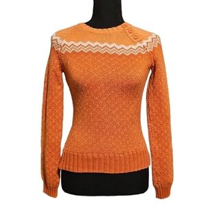 American Eagle Outfitters Orange & White 100% Cotton Knit Sweater Size XS